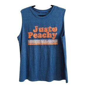 Georgia Just Peachy Graphic Muscle Tank Top Blue Orange Womens XXL Sleeveless